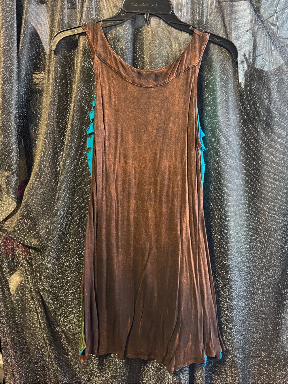 Rising International Brown Turquoise Multi-Panel Ruffle Tank Dress - Picture 2 of 5